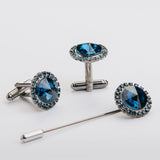 Combo "ROUND CROWN" gemelli+spilla con pietra Swarovski®