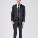 "Luxor" mandarin collar groom suit with satin details on the neck