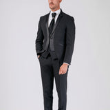 "Luxor" mandarin collar groom suit with satin details on the neck