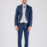 Abito da sposo "Shard" collo coreano blu con Bottoni gioiello sul collo