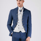 Abito da sposo "Shard" collo coreano blu con Bottoni gioiello sul collo