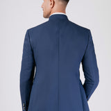 Abito da sposo "Shard" collo coreano blu con Bottoni gioiello sul collo
