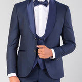 Abito smoking con collo a scialle blu Navy