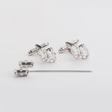 Combo "BAGUETTE" gemelli+spilla con pietra Swarovski®