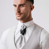 Black Korean Collar Groom Suit with Jewel Buttons on the Neck