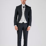 Black Korean Collar Groom Suit with Jewel Buttons on the Neck