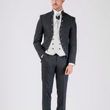 Black Korean Collar Groom Suit with Jewel Buttons on the Neck
