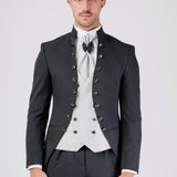 Black Korean Collar Groom Suit with Jewel Buttons on the Neck