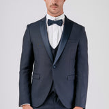 Blue Satin Peak Collar Tuxedo Suit