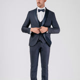 Blue Satin Peak Collar Tuxedo Suit