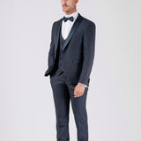 Blue Satin Peak Collar Tuxedo Suit