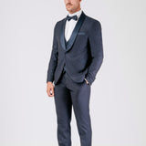 Blue Satin Shawl Collar Tuxedo Suit