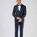 Blue Satin Shawl Collar Tuxedo Suit