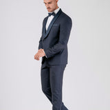 Blue Satin Shawl Collar Tuxedo Suit