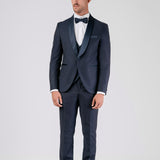 Blue Satin Shawl Collar Tuxedo Suit
