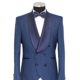 Double-breasted blue suit